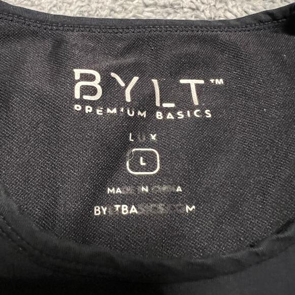 BYLT Shirt Mens Large Black Drop Cut Crewneck Curved Hem Performance Gym - Picture 6 of 7